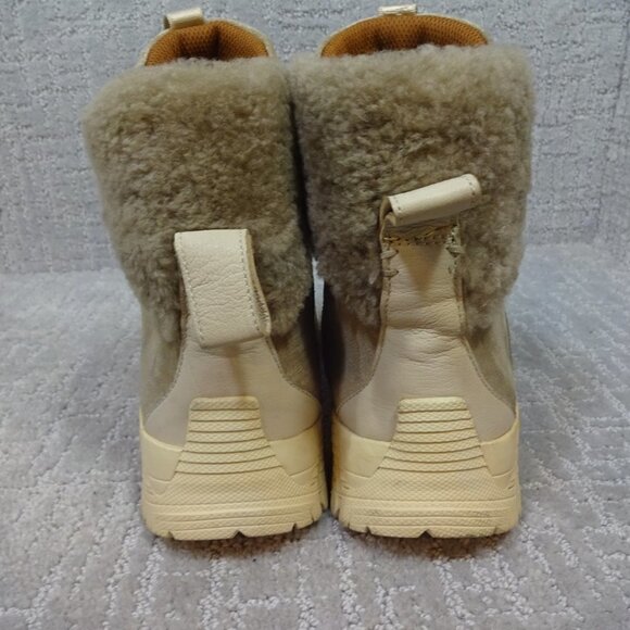 FRYE Brit Women’s Size 12 Beige Multi Suede Tumbled Goat Shearling Hiker's Boots - Picture 4 of 14